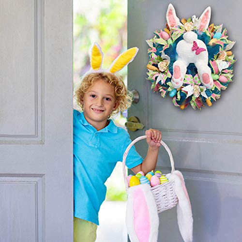 Easter Bunny Wreath Easter Bunny Butt Plush Wreath, Spring Wreath Easter Garland Easter Rabbit Wreath Decor for Front Door, Easter Bunny Head for Wreaths Easter Decorations (#C)