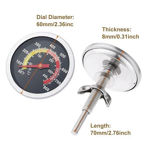 Miniatura 5 de Mtsooning Termómetro de barbacoa de carbón de 2 38 pulgadas, cara 800F, medidor de temperatura para parrilla, ahumador de madera, carne al aire