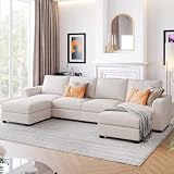 FRANSOUL 130.7' Large Sectional Sofa with Removable Ottomans, 3-Pieces Modular Upholstered Couch w/Double Chaise Lounges for Living Room Apartment Home,Spacious Space