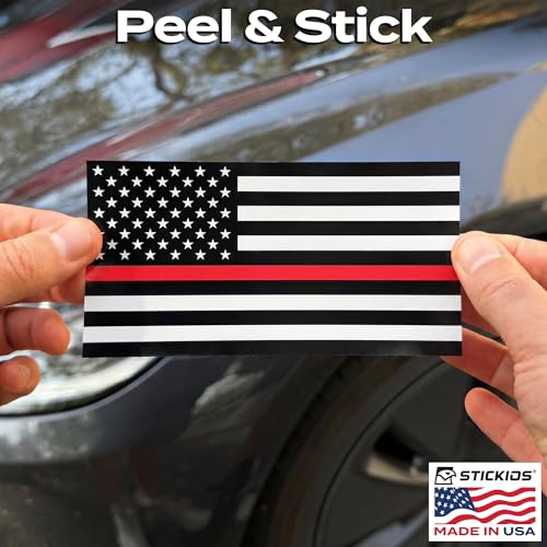 Image of Stickios Firefighter Sticker American Flag Thin Red Line - Made in USA | Decal for Cars, Trucks & Vehicle Windows (5.8 x 3.1 inches)