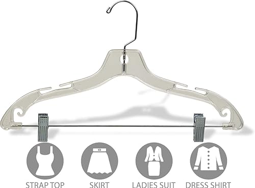 Miniatura 3 de Percha de plástico transparente junior con almohadillas ajustables, caja de 100 perchas planas de 14 pulgadas que ahorran espacio con muescas y