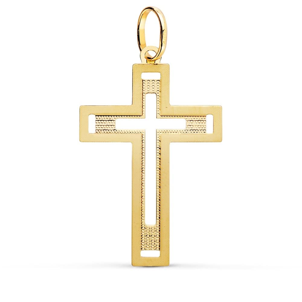 Cruz Oro 18k unisex 35mm. lisa combinada detalles tallados calada