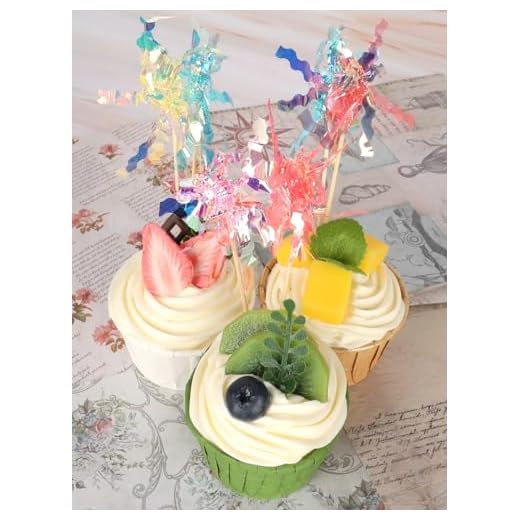 10-Pack Cake Decorations Gold Foil Sparkler Cupcake Toppers, Shiny Ribbon Drink Stirrers Floral Cocktail Food Fruit Picks Party Supplies