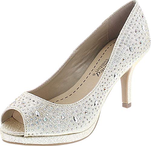 City Classified Frank Comfort Soft Foam Peep Toe Glitter Rhinestones High Heel Dress Pump,Gold,6