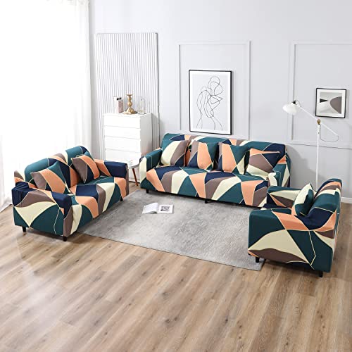 Image of HOKIPO Polyester Blend Stretchable Cushion Cover 16x16, Pack of 4 (AR-4098-D14*4), (40 x 40cm),Multicolor