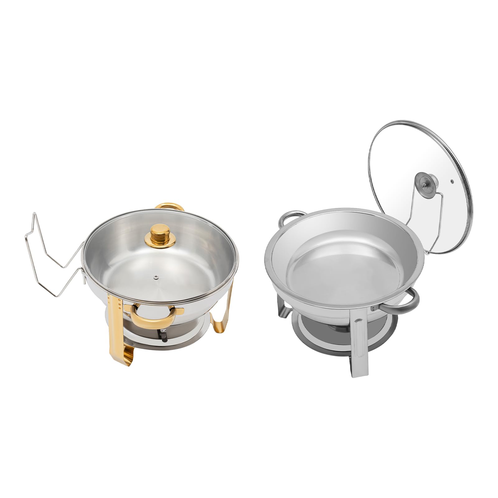 Chafing Dish Buffet Set da 5 l, rotondo, contenitore termico a buffet, catering gastro e feste, con coperchio in vetro e coperchio (argento)