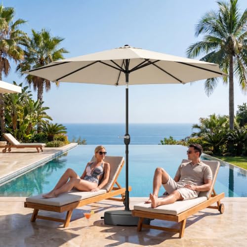 Image of Greesum 9FT Outdoor Patio Umbrella, Table Umbrella for Yard, Market, Heavy-Duty Waterproof Pool Umbrella with 8 Sturdy Ribs, UV Protection for Beach, Deck, Garden, Backyard