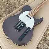 Guitarra elétrica, estilo Telecaster, acabamento cinzento mate, gola de bordo, perfurador branco