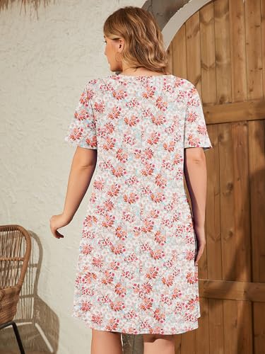 Image of AusLook Plus Size Midi Dress for Women V Neck Short Sleeve Summer Casual Loose Fit Vacation Sundress with Pockets 1X-5X