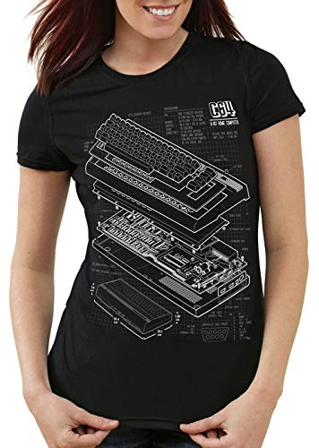 style3 - style3 C64 Heimcomputer Blaupause Classic Gamer T-shirt pour femme, Noir , M