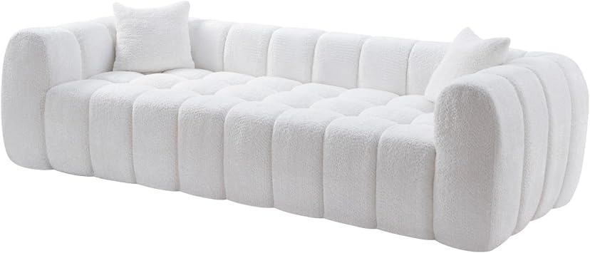 Compressed Sofa, 102.7" Oversized 4-Seater Boucle Couch with Two Cushions, Modern Deep Seat Tufted Sofa for Living Room, Apartment, Office, White