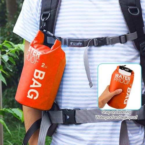 Bolsa seca impermeable de 2L, ligera y compacta con cierre enrollable para kayak, natación, camping y playa, resistente al agua, color naranja miniatura 5