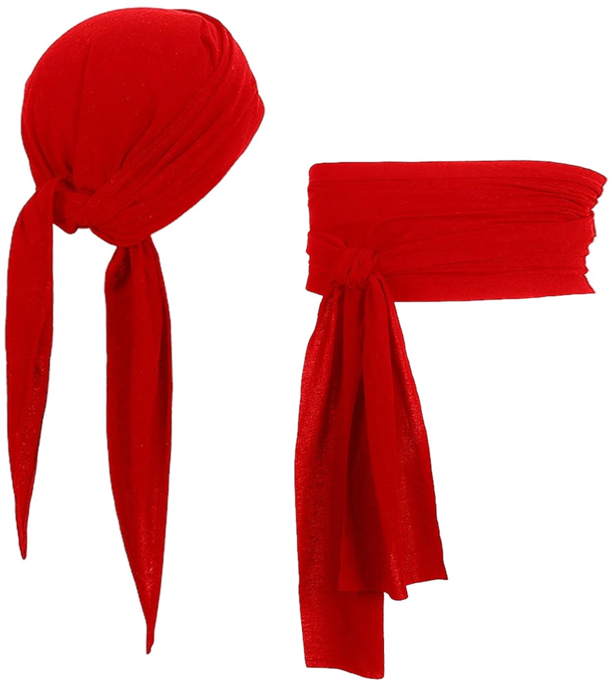 Kecartu 2Pcs Pirate Costume Accessories Set Women Men, Bandana Sash Belt for Medieval Renaissance Pirate Costume, Halloween Party, Red