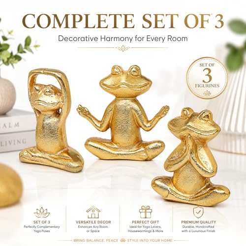 Set de 3 estatuas decorativas de rana doradas miniatura 5