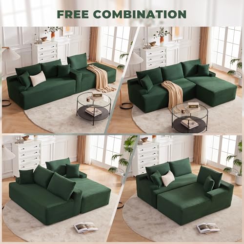 Image of Mangodan Cloud Sectional Sofa, Boneless Couch for Living Room, Modular Sectional Sofa with Deep Seat, Fluffy L-Shaped Comfy Couch with Right-Facing Chaise, No Assembly Required, Green