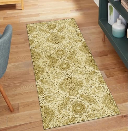 Alfombra de pasillo para cocina lavable estilo bohemio amarillo 80 x 120 cm 2