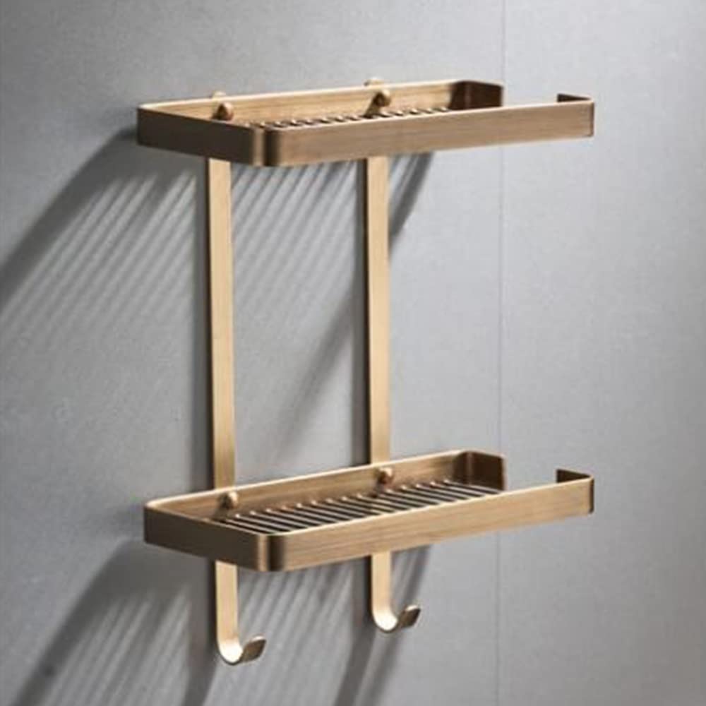 NevStp Corner Shower Caddy Solid Brass Bathroom Shelf Wall Mounted Soap Dish Shampoo Storage Rack Draining Basket with