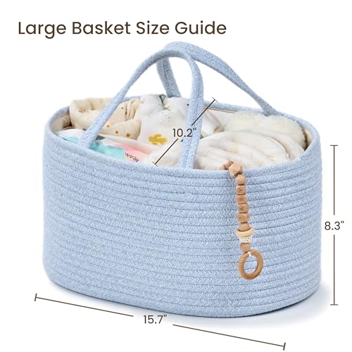 Image of Diaper Caddy Organizer, Empty Gift Basket for Newborn Essentials, Baby Storage Basket, Stylish Gift Bag for Baby Shower, Boys and Girls - Large, Light Blue