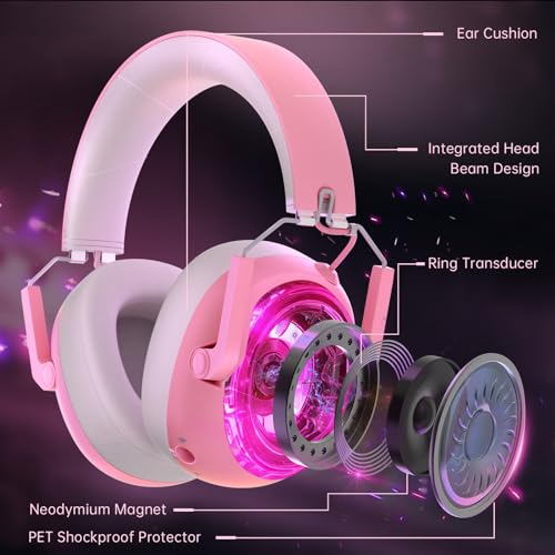 Wireless Gaming Headset for PS5, PS4, PC, NES, Bluetooth 5.3 Gaming Headsets Wireless with Noise Canceling Microphone, Gamer Headphones for Nintendo Switch, 50H Battery - Pink - Image 4