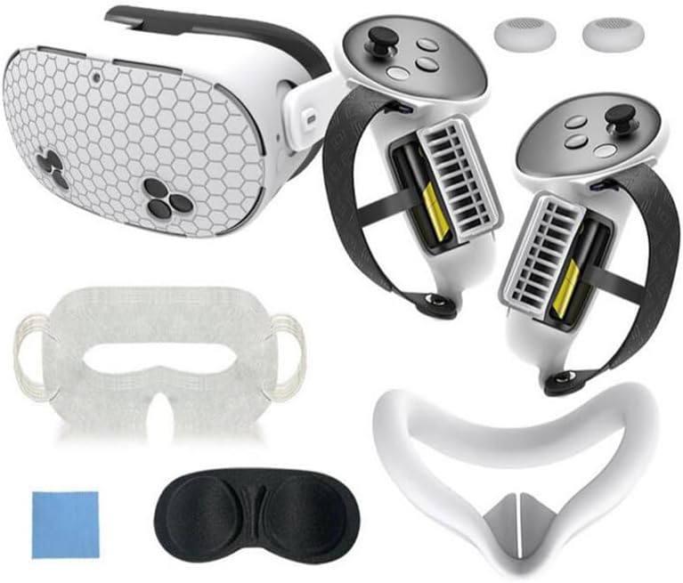 Coyktonty Silicone Cover Set for Meta Quest 3S VR Headset, 2 Controller Grips Silicon Cover+5 VR Sweat mask+VR Headset Protector+Lens Protection Cover+Eye mask+2 Button Cover+Cleaning Cloth (Pink)