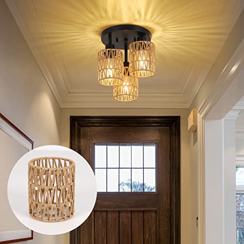 Stepeak 221005A1 4 Pack Rattan Lamp Shade, Small Boho Lamp Shades Replacement, 5.9In Height, 5In Diameter, 1.53In Fitter, Cylinder Woven Lampshade thumb #4