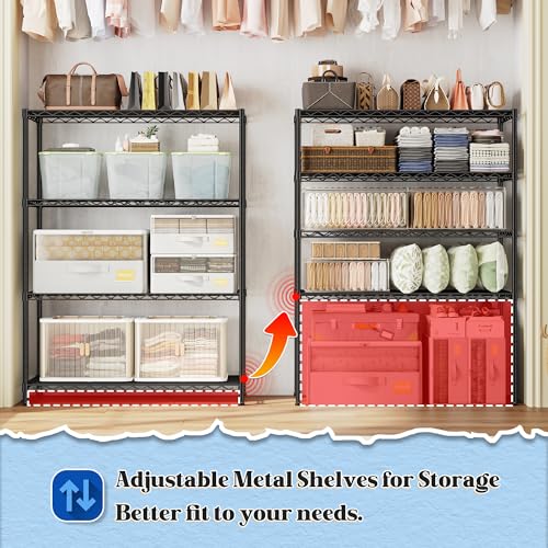 Image of DurayLoly 4- Shelf Metal Shelving Unit Adjustable Storage Shelves Heavy Duty Garage Shelving Steel Wire Shelving for Laundry Bathroom Kitchen Pantry Closet Garage Black, 35.6Wx16Dx54H