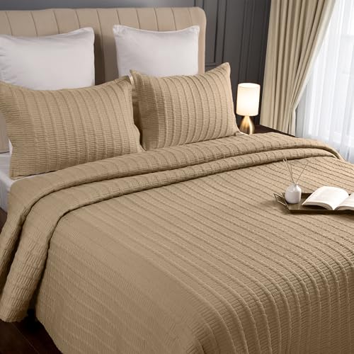 Image of MYTRIDENT Nectarsoft Italian Retreat King Size (228 cm x 274 cm) Bedcover Set, 100% Cotton, Warm Taupe