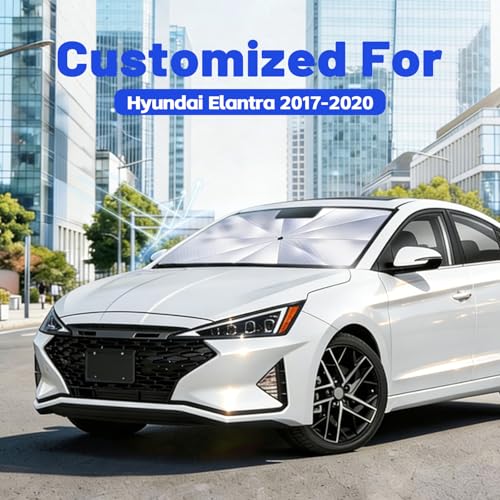 Image of Car Windshield Sun Shade for Hyundai Elantra 2017-2020 -[Reflective Coated Fabric] Sunshade Umbrella for Front Window, Car Shades Sun Visor Keep Car Cool and Protects Interior, 1:1 Exact Fit