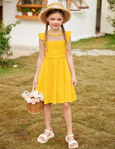Arshiner Girls Dress Summer Ruffle Sleeve Mesh A Line Casual Party Dresses with Pockets 6-13 Years - Image 5