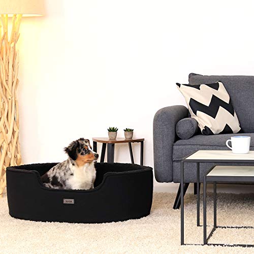 lionto Hundebett mit Wendekissen und waschbarem Bezug, formstabiles Hundekörbchen mit Anti-Rutsch-Noppen, 83x63 cm, kuscheliges Heimtierbett für Hunde und Katzen mit Plüsch, schwarz