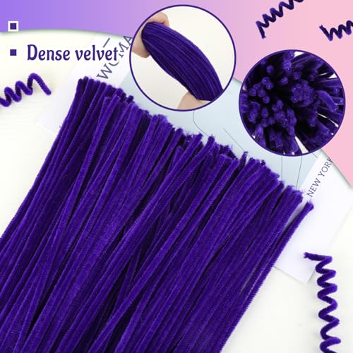 Image of Mnuizu 200Pcs Pipe Cleaners Chenille Stems Craft Pipe Cleaners Fuzzy Sticks | Fluffy Craft Pipe Cleaners for Arts & Crafts, Making Flowers, Animals, Home Decorations, Purple
