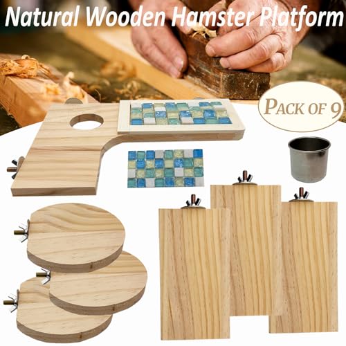 Niwaes AZ-002 Wooden Hamster Cage Platform Set 9 Pack Wood Juvenile Chinchilla Shelves, Squirrel L-Shape Corner Ledge With Hole Cooling Standing Board, Rat Cage Accessories For Gerbil Small Animal Climbing thumb #3
