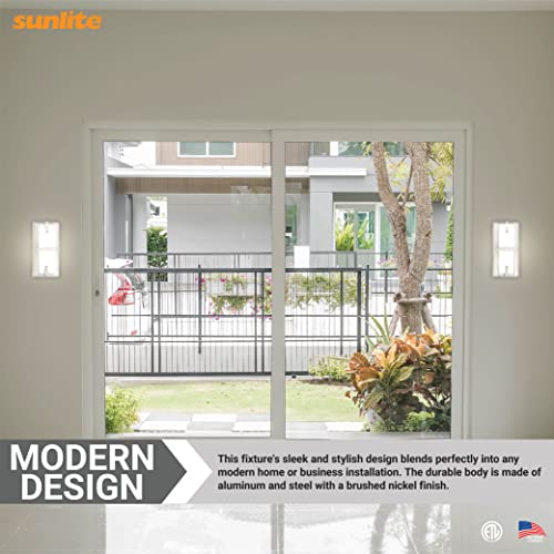 Sunlite 85101 10-Inch Led Rectangular Wall Sconce, 12 Watts(75W=), 800 Lumens, Color Selectable 30K/40K/50K, Dimmable, Etl Listed, Brushed Nickel, Acrylic Diffuser, For Bathrooms, Hallways & Walls #TOP6