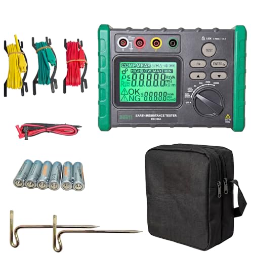 VIVANTECH Digital Ground Resistance Tester – Wire Earth Ground Rod Tester with Backlit LCD, Auto Test Functions, AC/DC Voltage Measurement, 0.03-2000Ω Soil Resistivity Meter for Electrical Maintenance