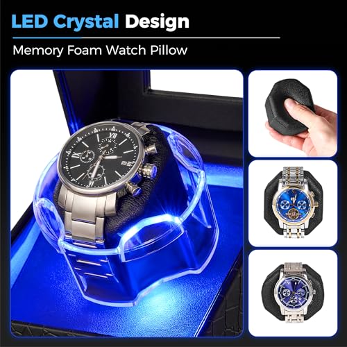 Image of ANWBROAD Watch Winder for Automatic Watches, Single Watch Winder with Led Light 4 Modes, Automatic Watch Winder Box with Quiet Motor, Type-C Adapter or Battery Powered, UJWW006B