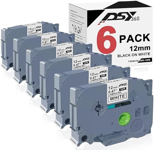 DSY360 Cinta de etiquetas de repuesto compatible para Brother TZe-231 TZ-231 laminada en negro sobre blanco de 0.472 in 0.47 pulgadas TZe231 TZ para