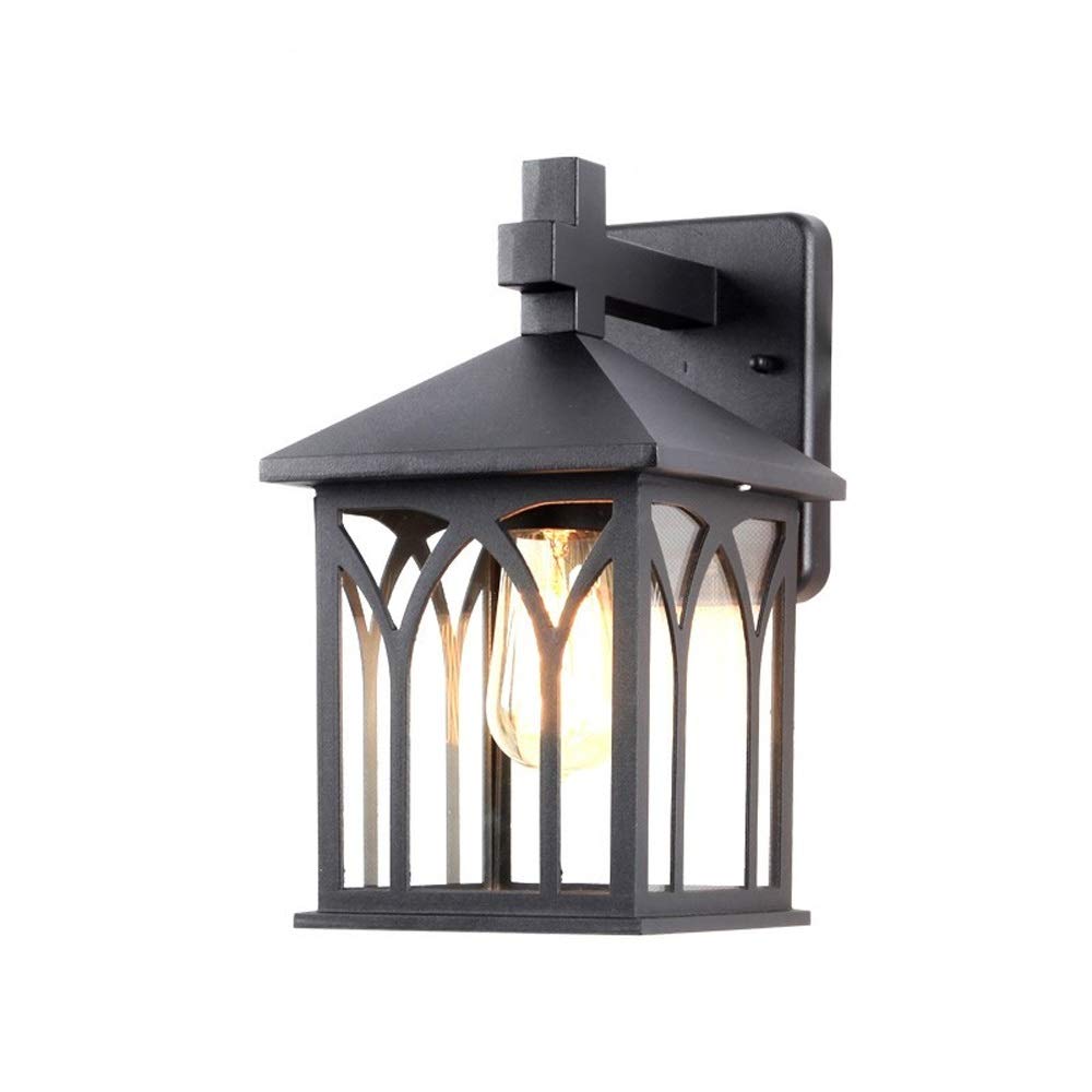VDOQTLJT Wall Lighting Antique Sconce European Outdoor Staircase E27 Stair Light Waterproof Aluminum Lamp Glass Lampshade S-hadow Black Metal Corridor Garden Courtyard Loft