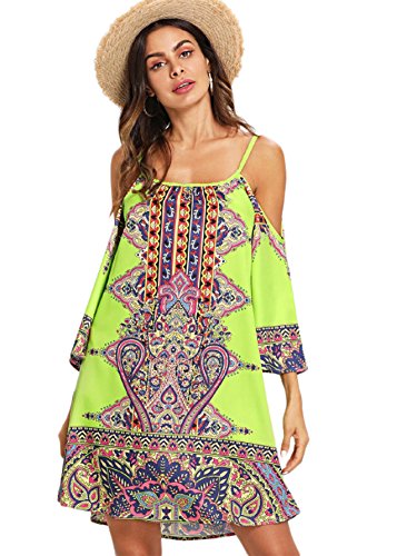 Image of Milumia Women's Vintage Print Kimono Sleeve Geometric Tunic Boho Dress
