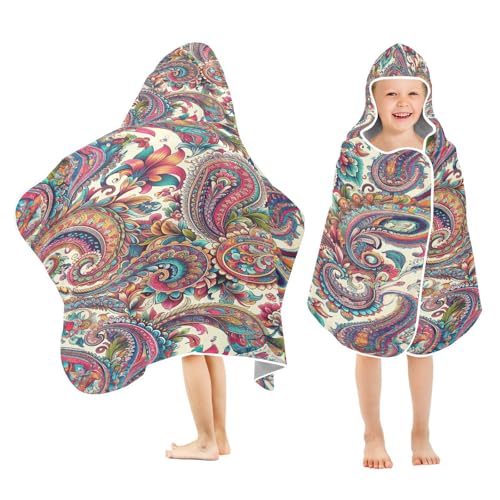 Kigai Paisley Hooded Beach Towel for Kids Soft Absorbent Quick Dry Bath Towel with Hood Lightweight Toddler Shower Pool Bath Wrap for Boys Girls