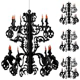 Motipuns 4 Pcs Halloween Haunted House Hanging Decoration Halloween Black Chandelier Decoration Skeleton Bats Spiders Ceiling Hanging Indoor Outdoor Paperboard Wall Decoration Set for Hallowing Supply