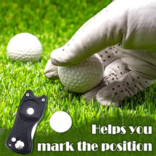 Quacc Golf Divot Repair Tool, Metal Foldable Pitch Mark Repair Tool with Pop-up Button and Magnetic Ball Marker (Black)