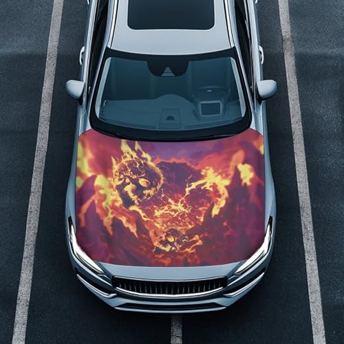 Image of Car Hood Cover Waterproof Car Hood Protector Film Car Hood Wrap Blanket Volcano Skull Car Hood Flag Universal Auto Exterior Accessories (59x39 Inches)