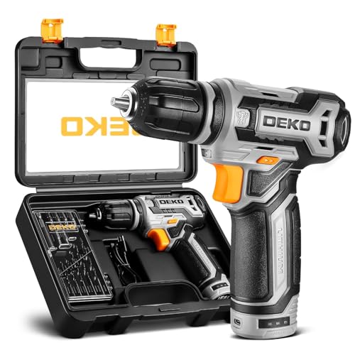 DEKOPRO 12V Cordless Drill 1.65lbs Lightweight Variable Speed Type-C Charging Battery Powered Electric Screwdriver 3/8 Chuck Drill Kit for Women with Portable DIY Tool Set (Grey)