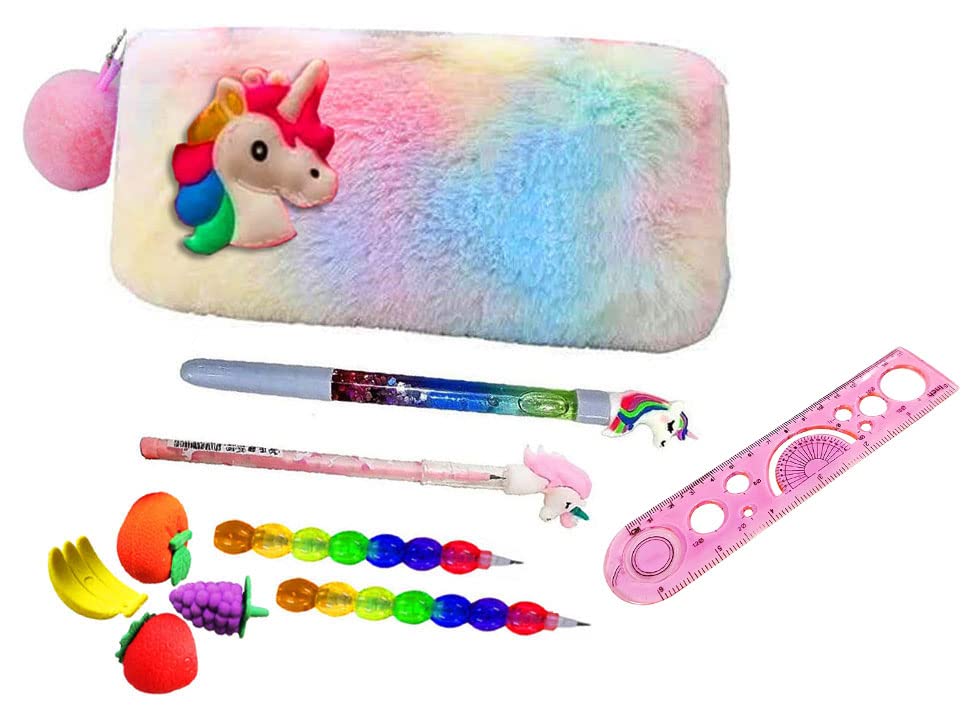 Neel® 10 Pieces Stationery Set Pencil Pouch with Stationery Unicorn Pencil, Pen, Matka Stacking Pencil and Fruit Erasers Stationery Set with Pencil Case Geometry Box School Stationery Gift (Combo 1) (B0B56JBTRH) Amazon Price History, Amazon Price Tracker