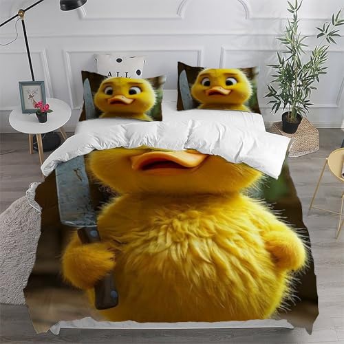 Housse de couette canard jaune microfibre anti-plis lit double