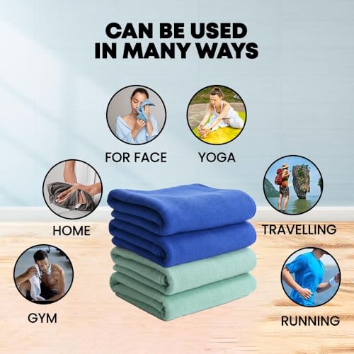 Image of Dribble Microfiber Weft Knitting 400 GSM Hand Towel 40x60 cm | Ultra Soft, Quick Dry, Highly Absorbent | Lightweight & Skin-Friendly Towel for Bathroom, Gym & Travel, Blue & Pista Green (Pack of 4)