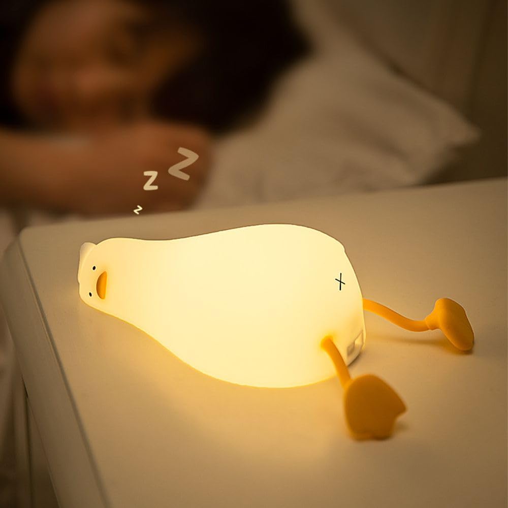 Duck Night Light Silicone, Lying Flat Duck Night Lamp, Kids Room Decor Atmosphere Night Light, Baby Nursing Bedside Touch Lamp，Rechargeable and Dimmable LED Light, Cute Christmas Gift.