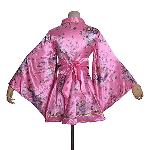 Image of HUAHUA Women's Sexy Short Kimono Dress Floral Print Japanese Traditional Geisha Robe Bathrobe Skirt Belt Outfit
