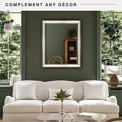 Image of MCS 22x28 Large Wall Mirror, Silver & Pewter Two-Toned Mirror, Vertical & Horizontal Wall Hanging Mirror for Bathroom, Bedroom & Livingroom