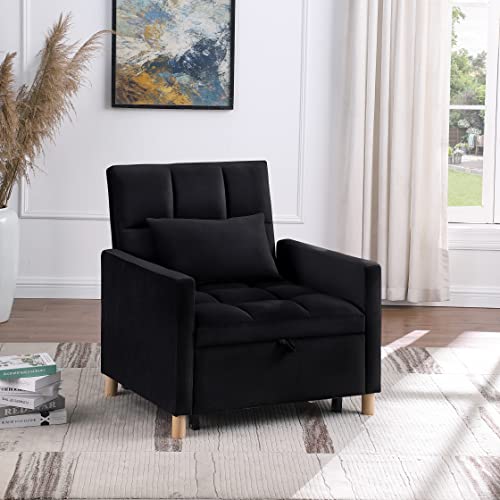 Sillón Convertible Plegable Terciopelo Negro miniatura 4